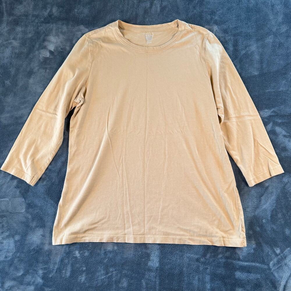 Kim Rogers Perfectly Soft Tan 3/4 Sleeve Cotton T-Shirt Small
